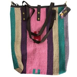 Raj Anthropologie Boho Hippie Crossbody Cotton Leather North South Tote Bag